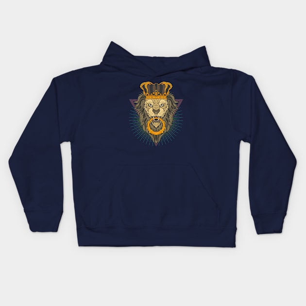 Lion head with crown illustration graphic Kids Hoodie by MacYounes